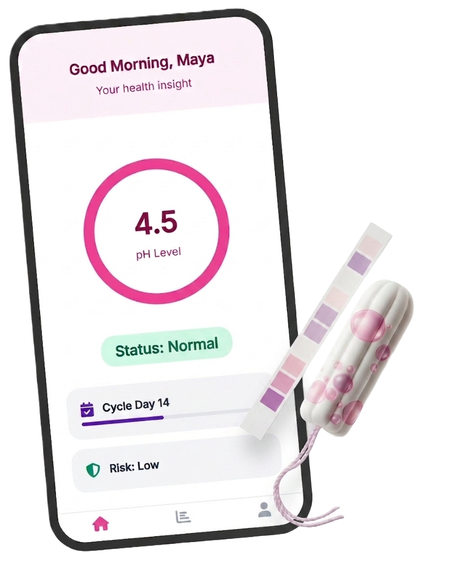pHeminity app with pH test strip and probiotic tampon